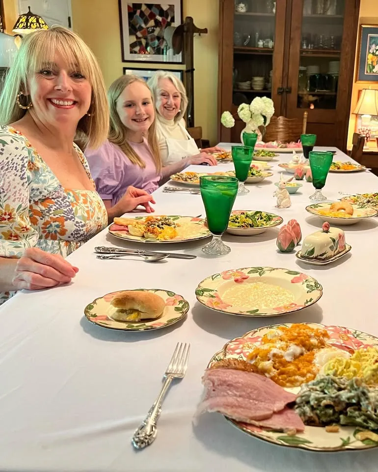 A home table set with a shared meal