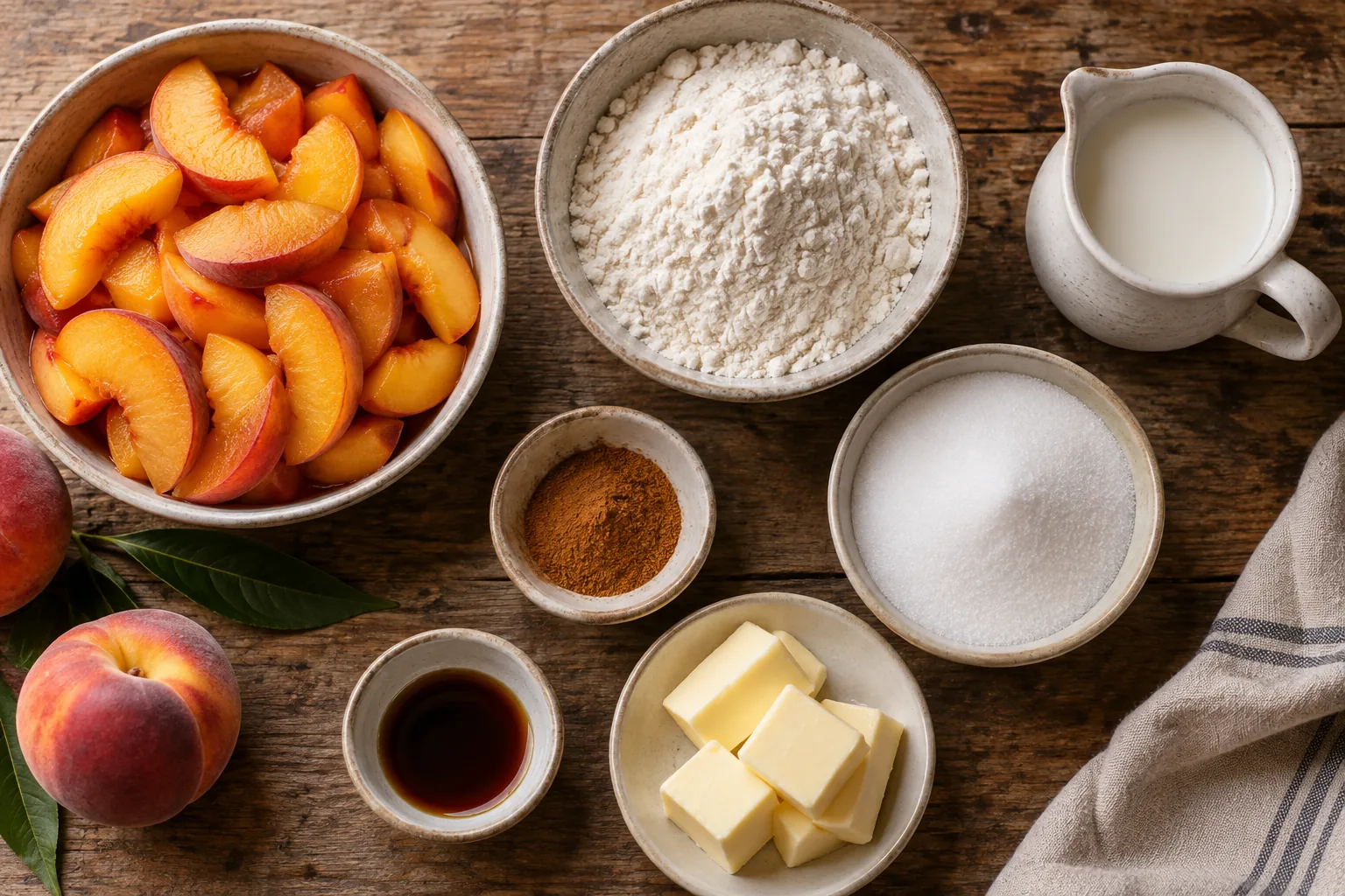 Peach Cobbler ingredients — AI-generated food photography