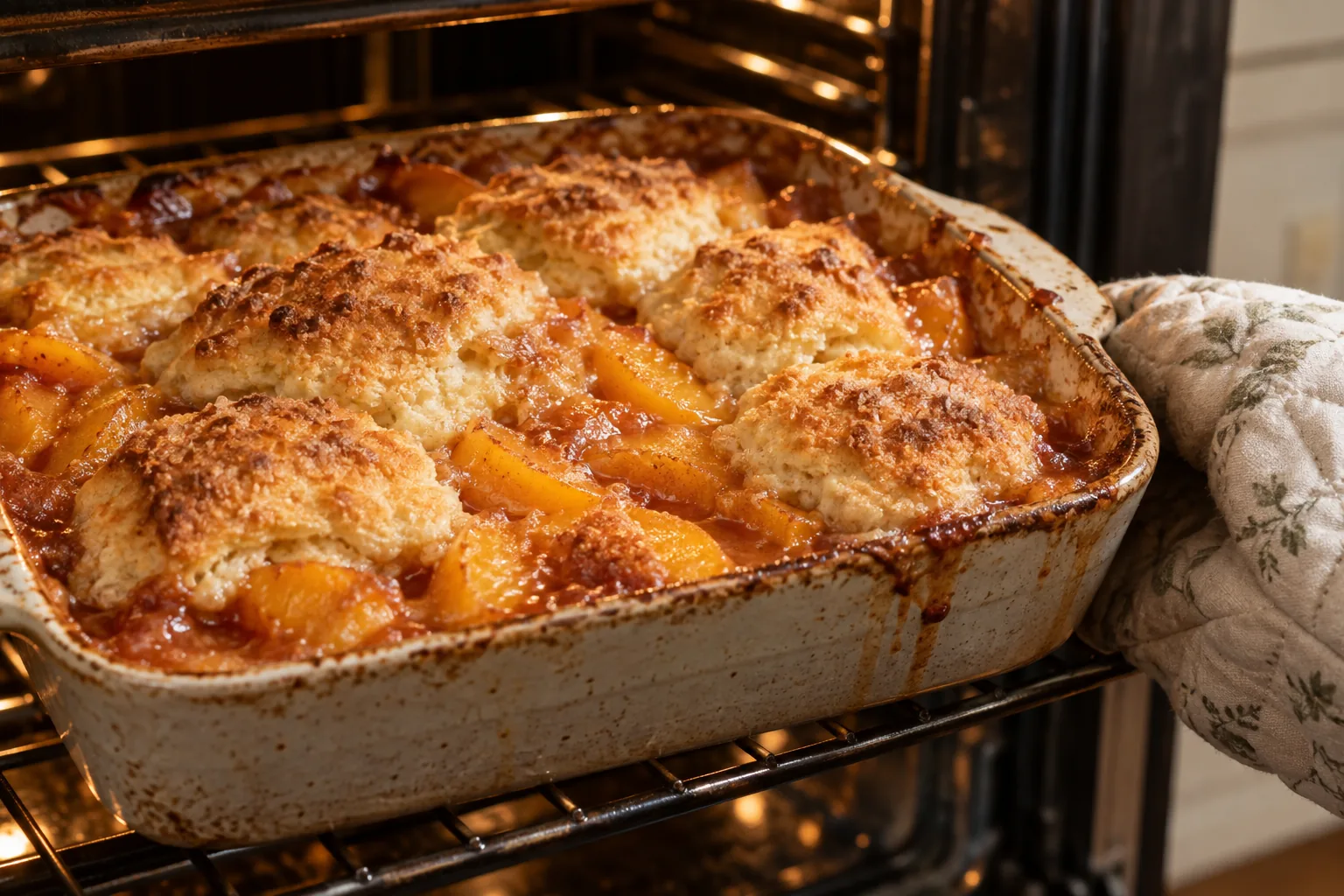 Peach Cobbler cooking process — AI-generated food photography