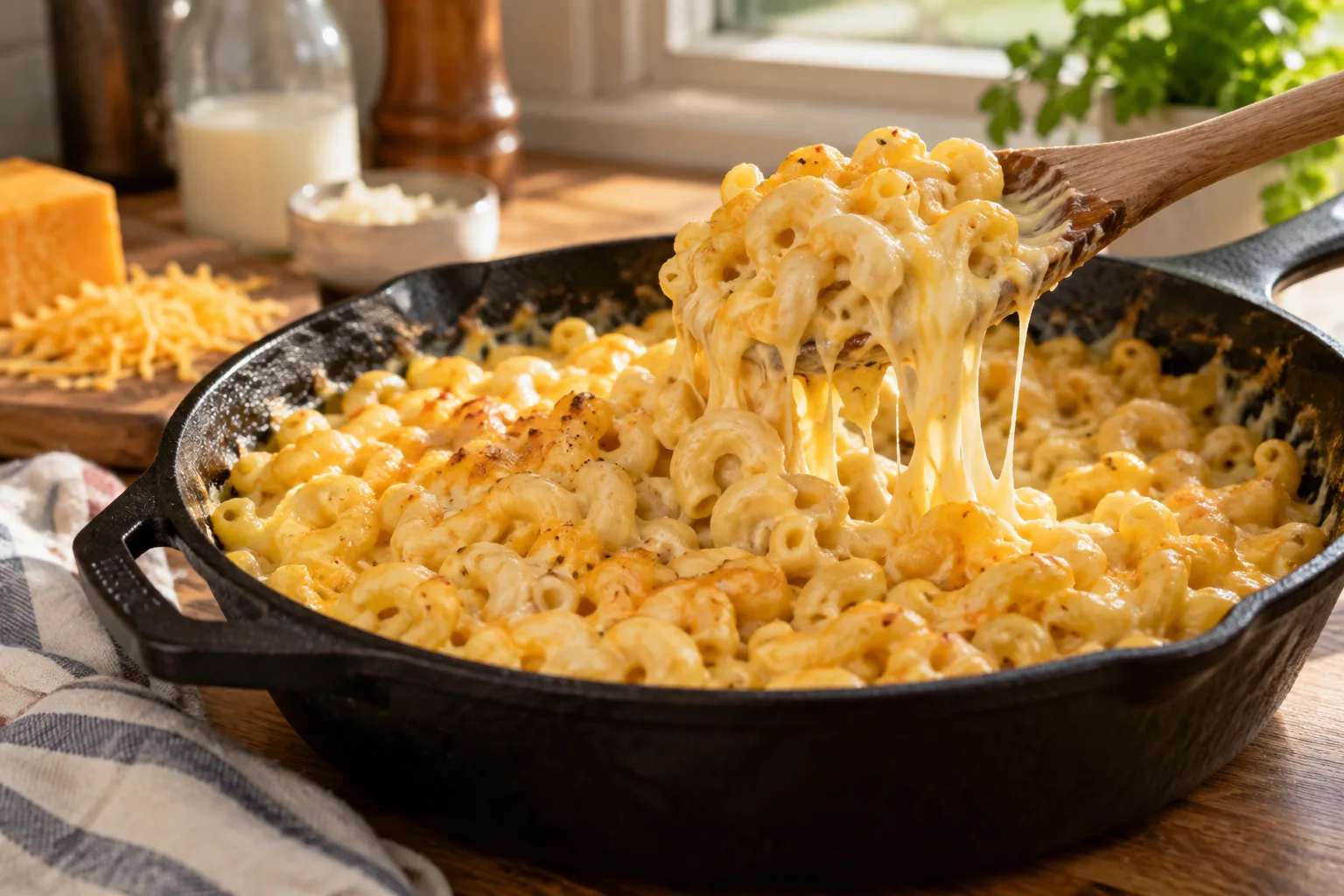 Macaroni and Cheese cooking process — AI-generated food photography