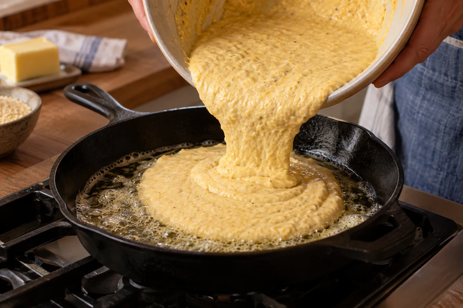 Cornbread cooking process — AI-generated food photography