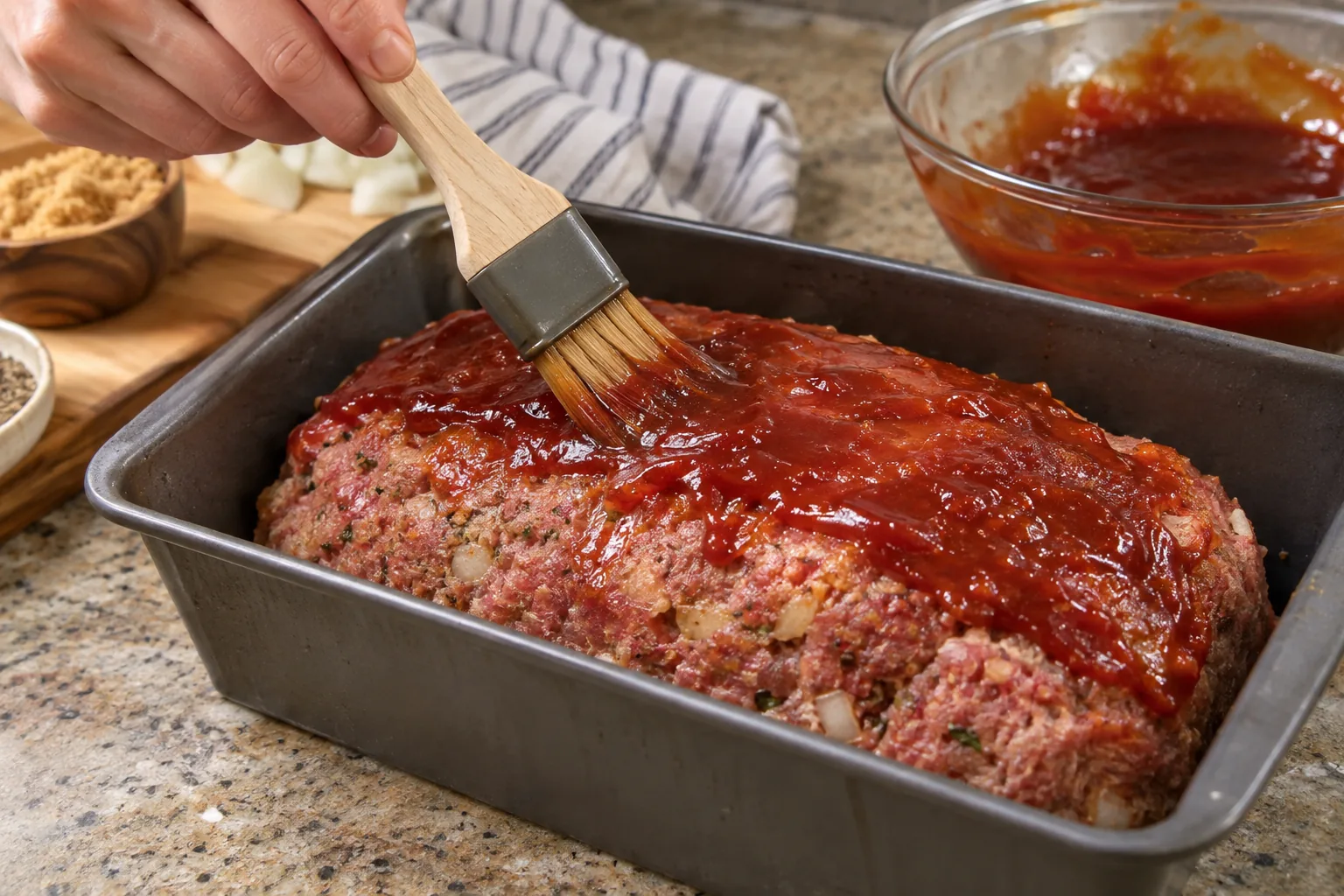 Meatloaf cooking process — AI-generated food photography