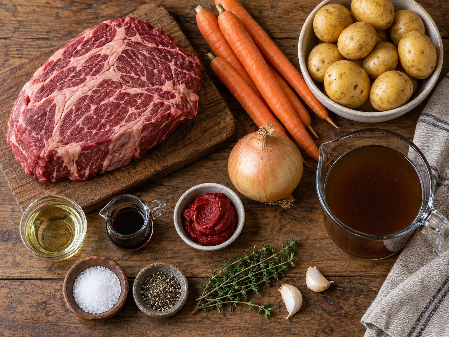 Chuck roast, vegetables, broth and pot roast seasonings