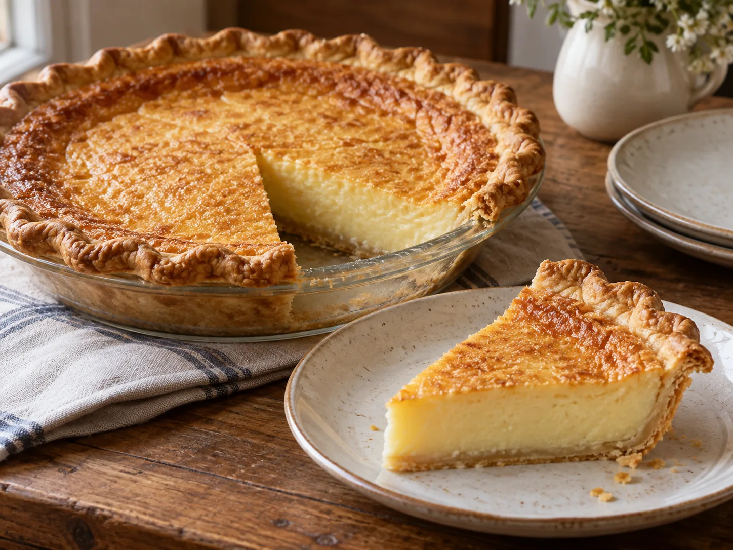 Southern buttermilk pie with golden custard top