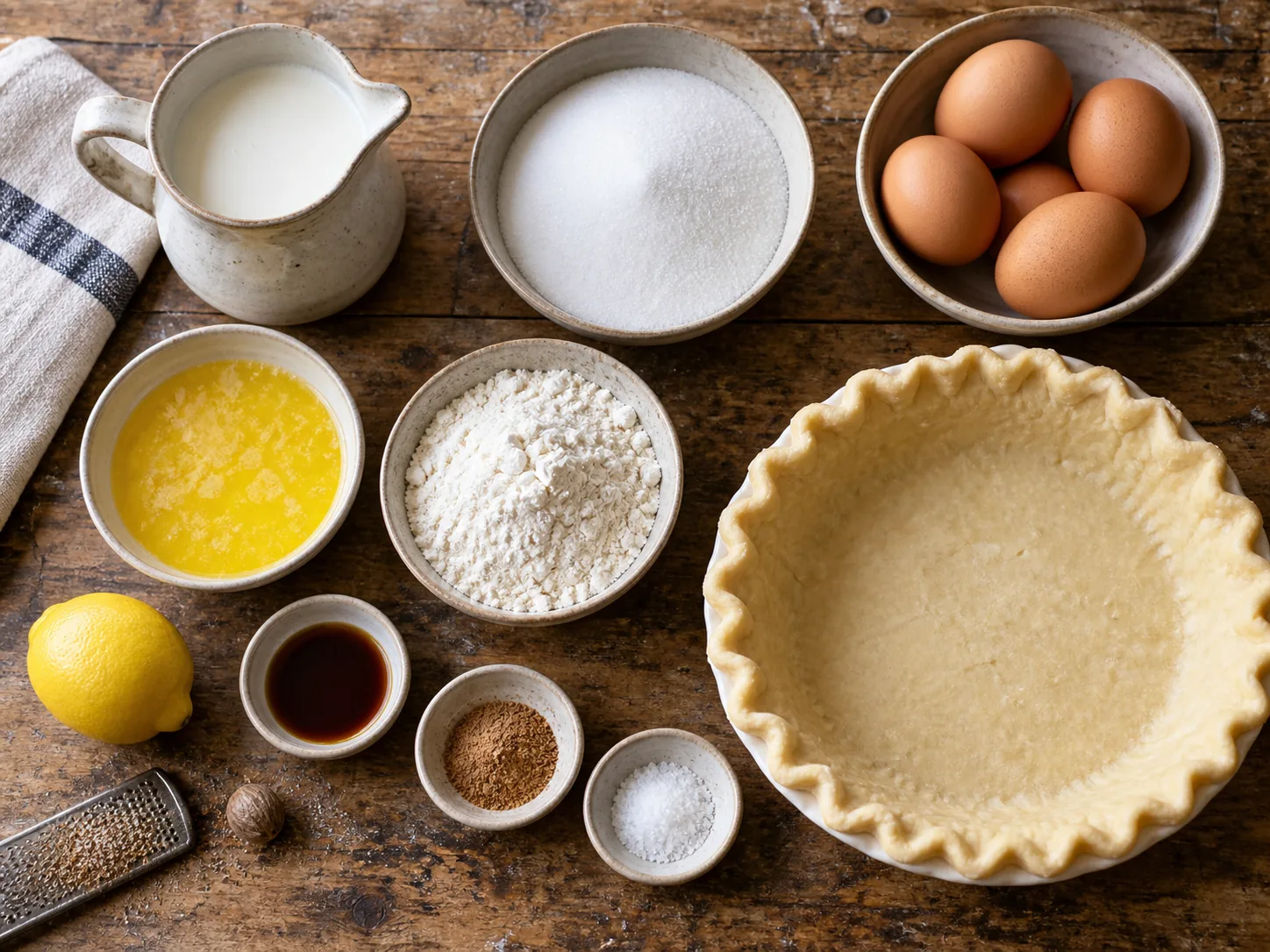 Buttermilk pie ingredients arranged before baking