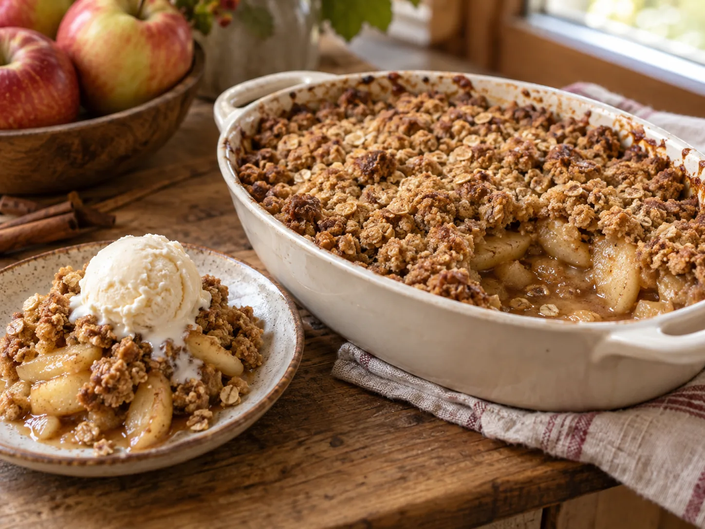 Southern apple crisp with golden oat topping